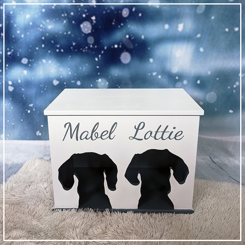 grey white vizler dog toy box