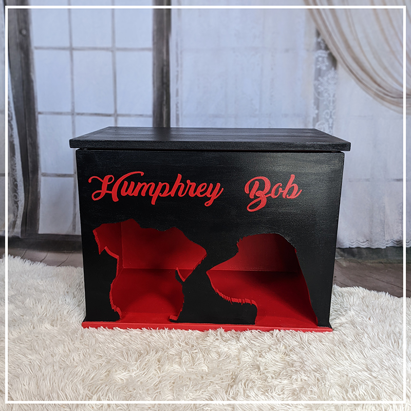 red black dog toy box